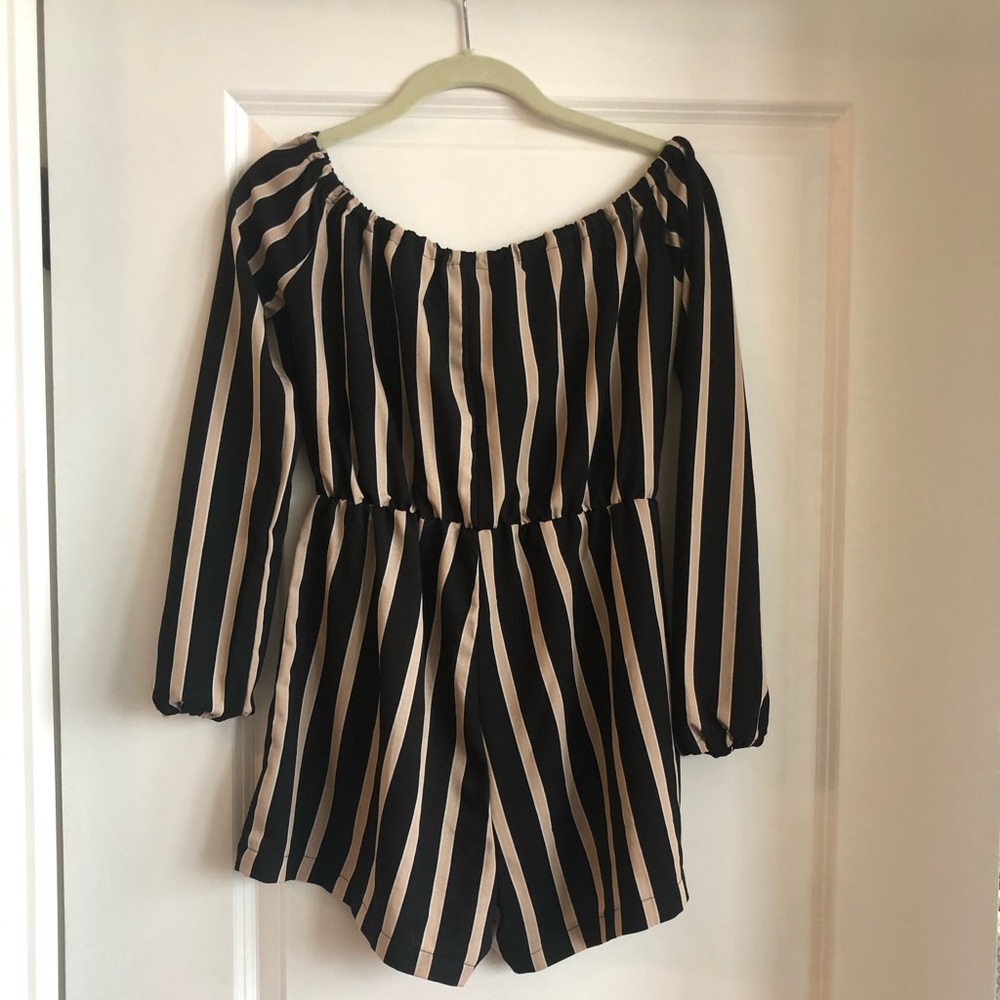 Off the Shoulder Black and Gold Romper